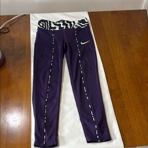 Nike Kids Purple Leggings with Zebra Print Waistband